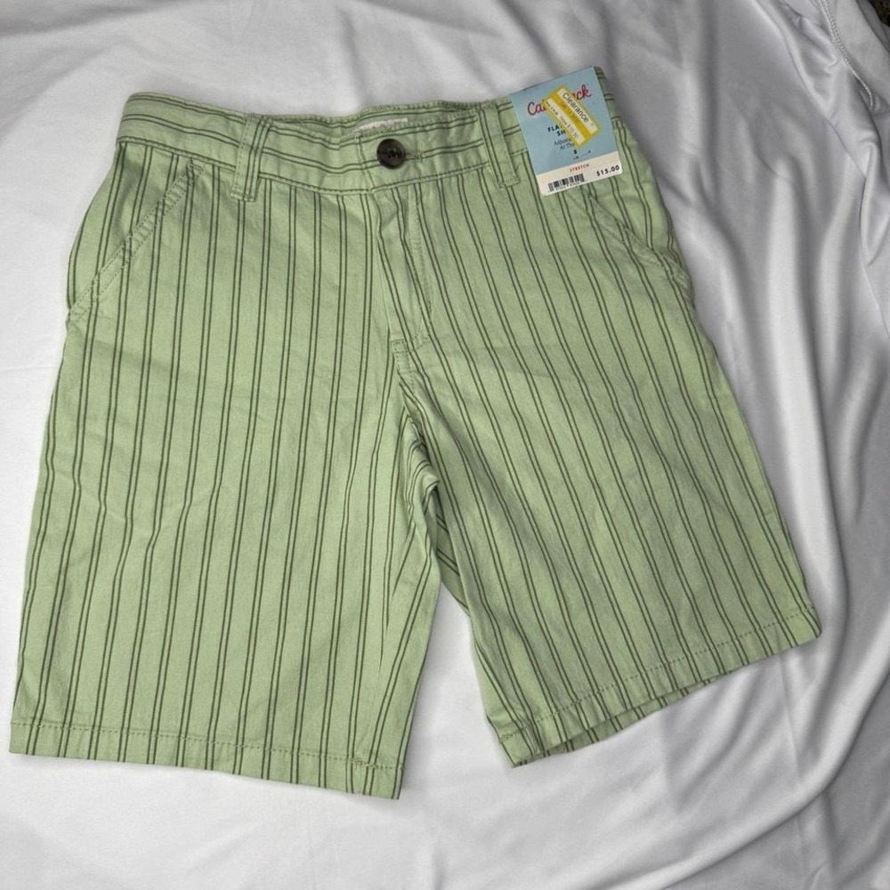 Cat & Jack Boys Size 8 Green Striped Flat Front Shorts NWT‎ Adjustable Waist